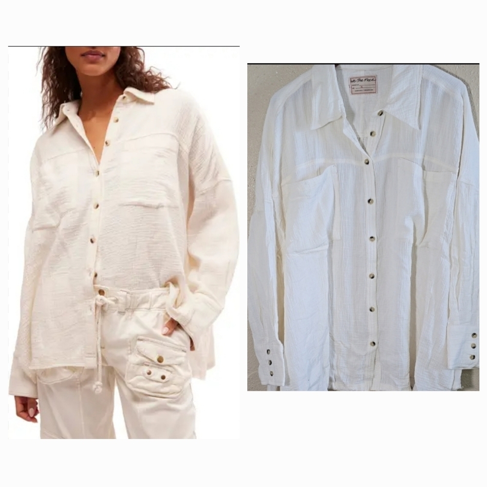 Free People Cream Button-Up Top